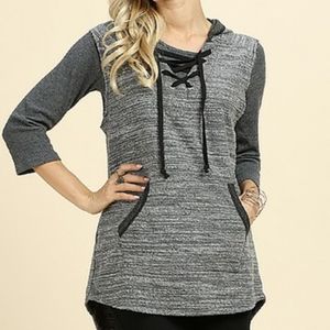 SUZANNE BETRO CHARCOAL LACE- FRONT POCKET - ACCENT HOODED VEST